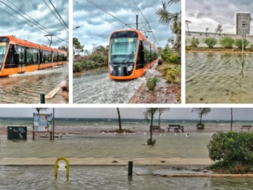 Γλυφάδα: Η θάλασσα έφτασε στις γραμμές του τραμ! (ΕΙΚΟΝΕΣ)